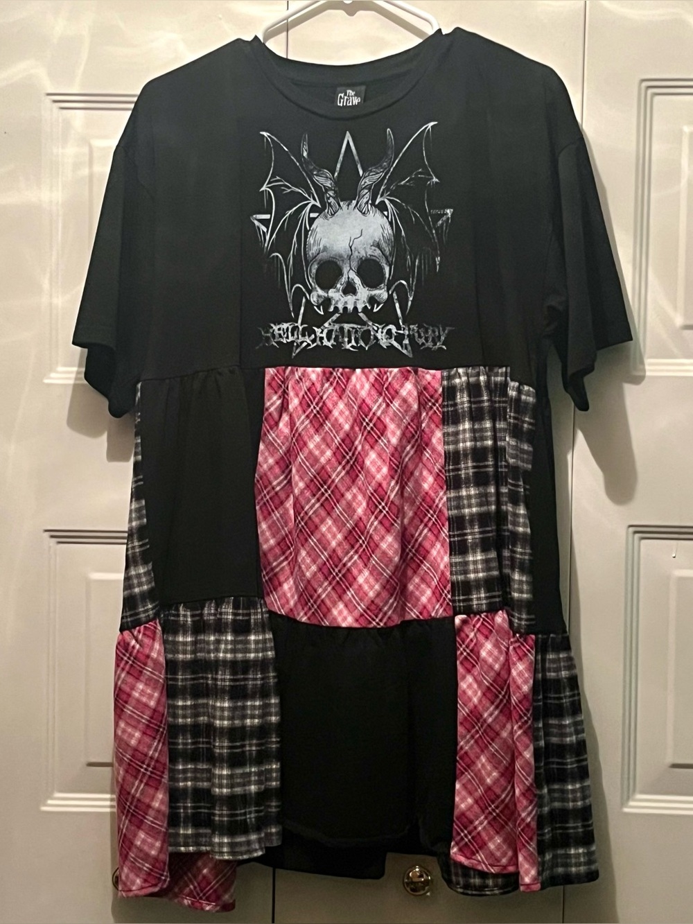The Grave Girls black pink plaid skull babydoll dress small